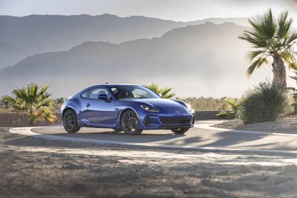 2022 subaru brz driving around a turn