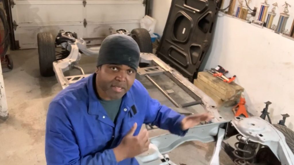 terry wilson installing chassis brace on a 1967 chevelle