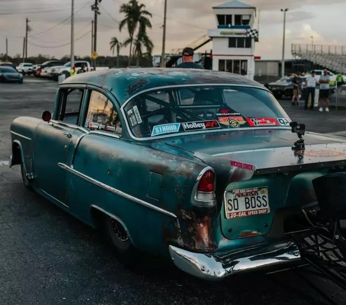 Alex Taylor driving her 1955 chevy bel air during sick week