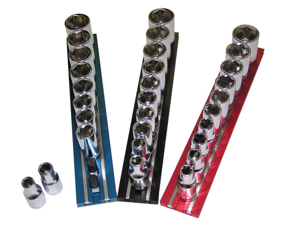 Assortment of color coded VIM Mag Rail socket and tool holders