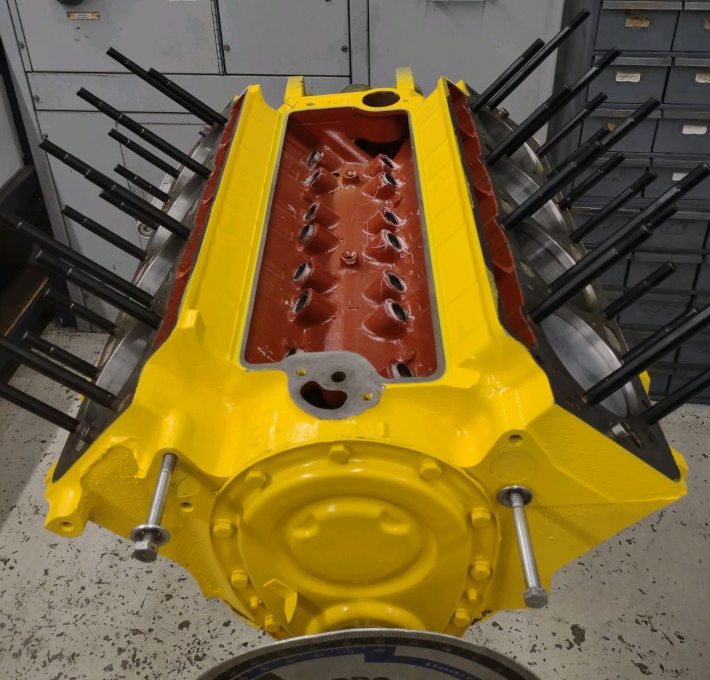 cadillac dragster engine with cylinder head studs installed 3