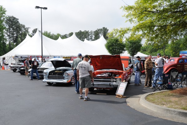 classic car show with large tent