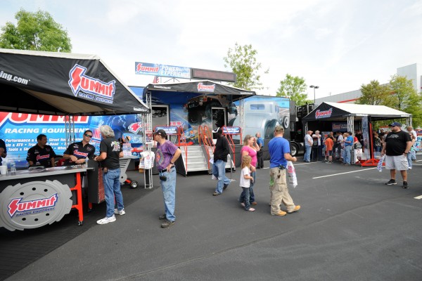 summit racing display trailer at car show
