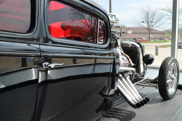 1934 Chevrolet Master Coupe hot rod on display turntable