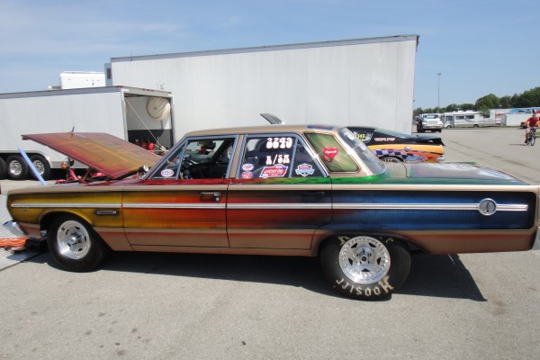 side view of a fullsize sedan drag car