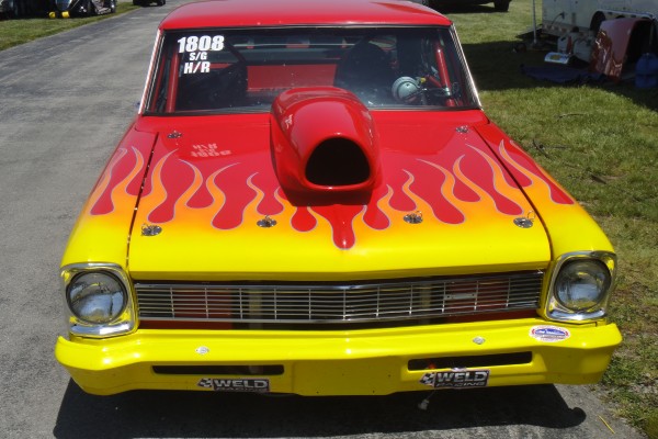 chevy 2 nova drag car with pro stock scoop