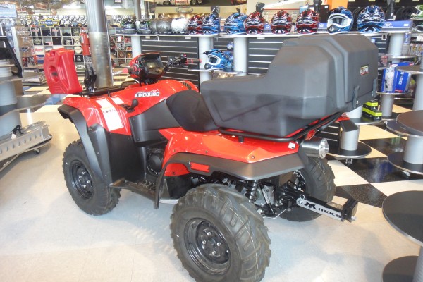ATV loaded up with aftermarket gear, rear