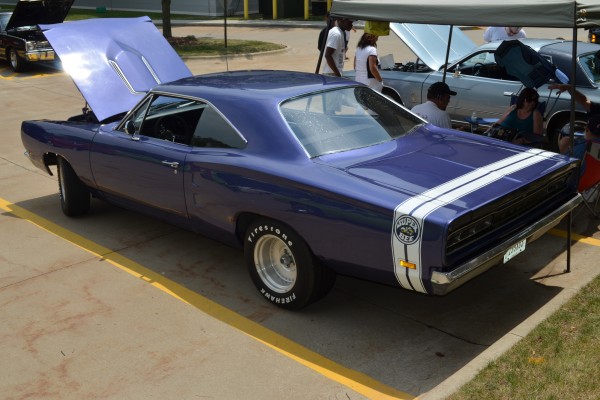 rear view of a purple dodge coronet super bee