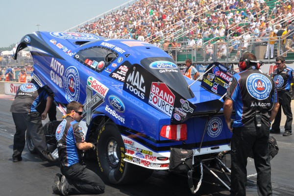 nhra nitro funny car prepping before staging