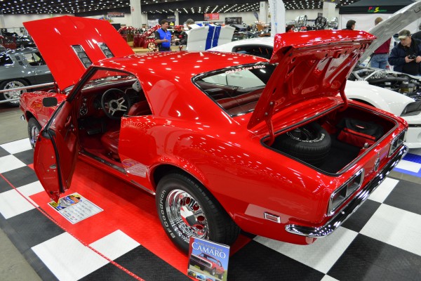 rear view of a red chevy camaro