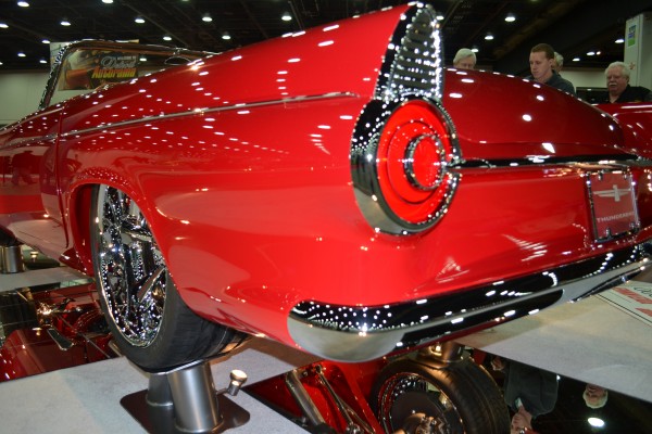 close up of rear taillight on a custom thunderbird show car