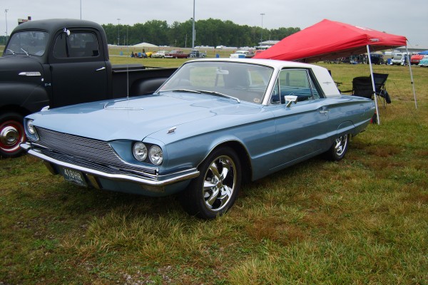 Ford thunderbird lowrider coupe at classic car show
