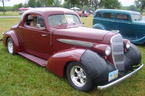 vintage prewar hot rod coupe with custom wheels
