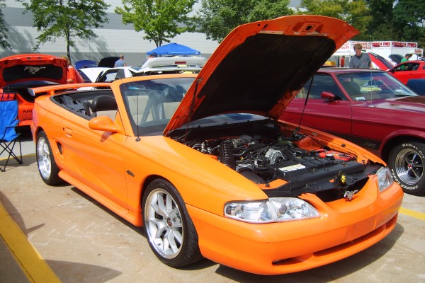 Orange 1996 Ford Mustang GT convertible