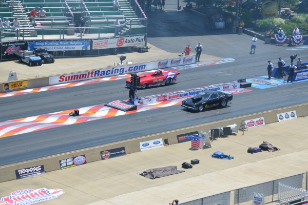 dragsters staging prior to a drag race