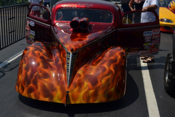 vintage drag car in staging lanes