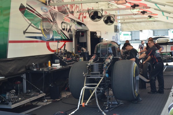 john force castrol nhra funny car team in pits