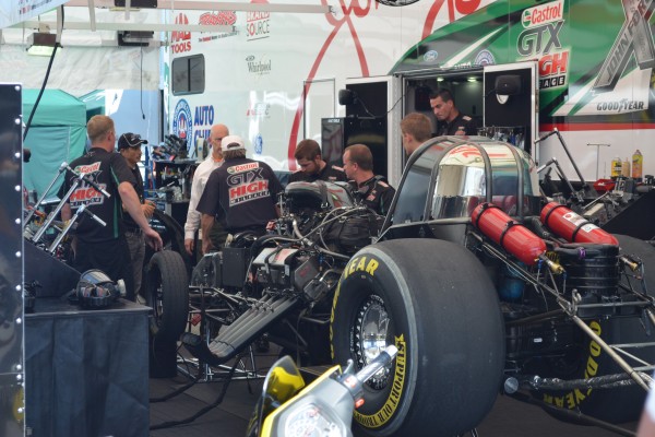 john force castrol nhra funny car team in pits