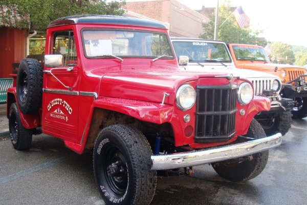 Vintage red willys truck