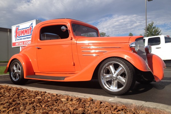 Orange hot rod coupe