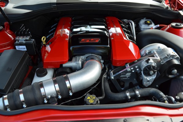 engine in a late model chevy camaro ss