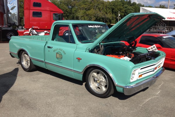 Green Chevy pickup with LS engine