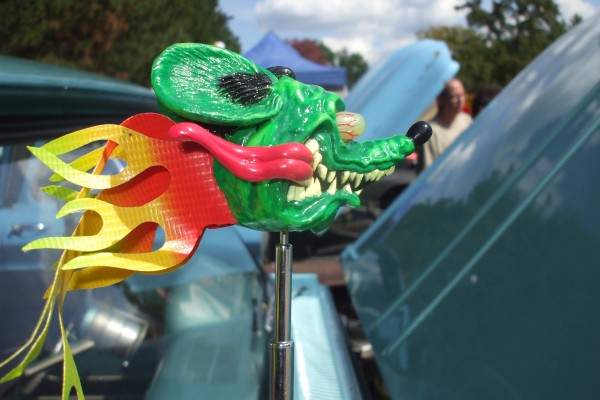 rat fink antenna topper on a hot rod