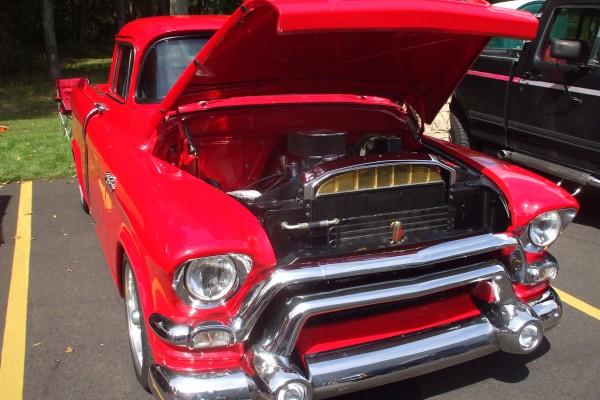custom red gmc 1950s era truck