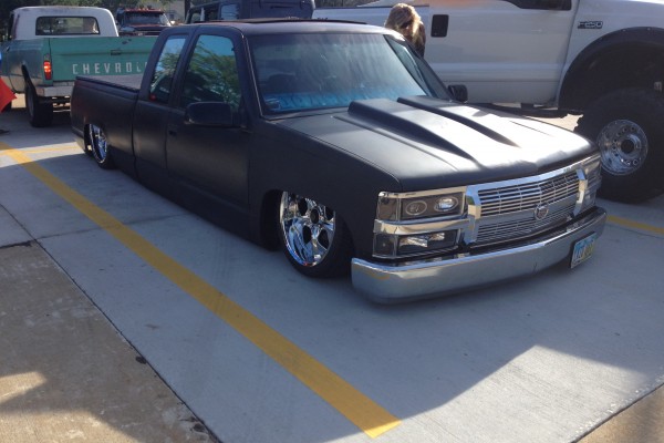 lowered chevy sport truck with cadillac grille