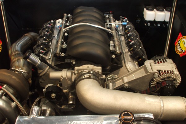 ls engine in a classic car on display at 2012 SEMA show