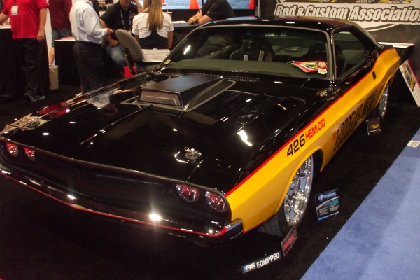 dodge challenger nostalgia race car on display at 2012 SEMA show