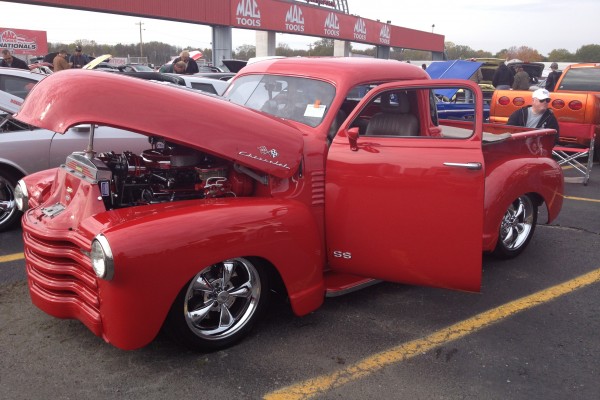 Red Chevy truck hot rod