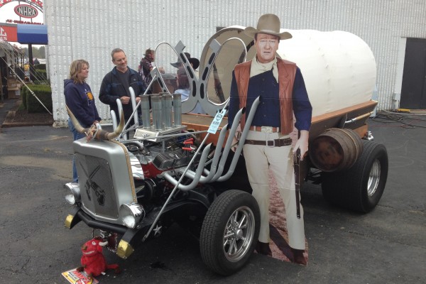 John Wayne hot rod wagon with V8 engine