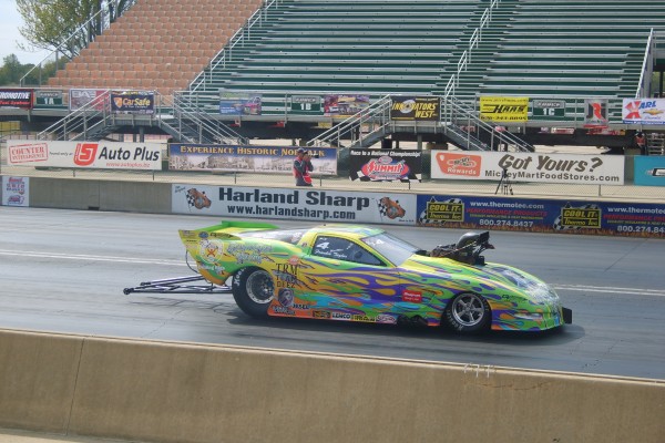 nhra pro mod finishing a run on dragstrip