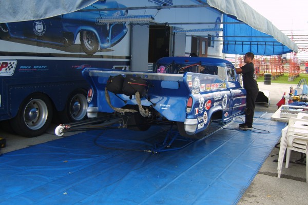 drag race car in pits