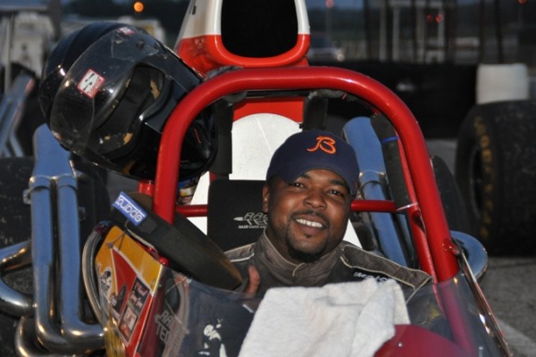 Wesley Washington in cockpit of dragster