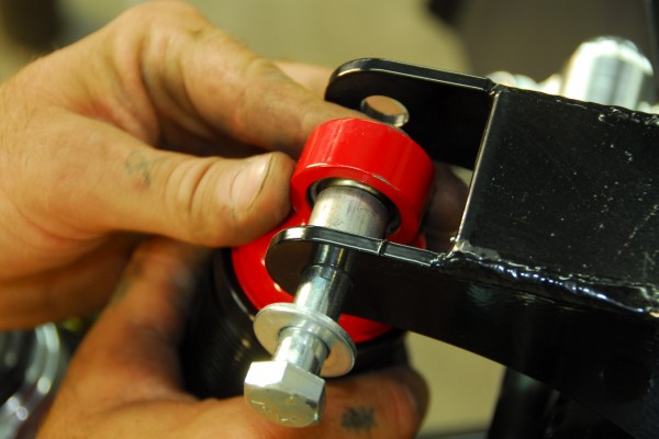 close of a coil over suspension mounting spot