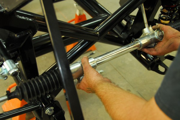 slipping a steering rack into a tube frame kit car