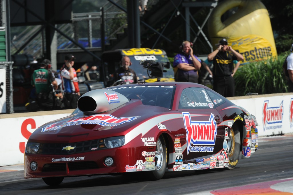 Greg Anderson in his nhra pro stock chevy camaro