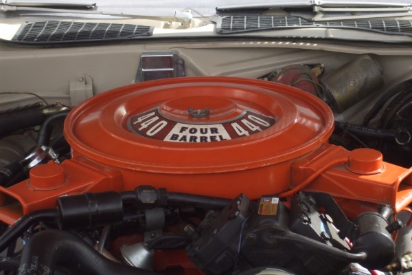 440 four barrel v8 engine in a vintage mopar