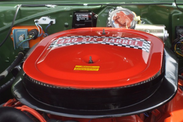 440 six barrel Mopar v8 engine in a plymouth GTX