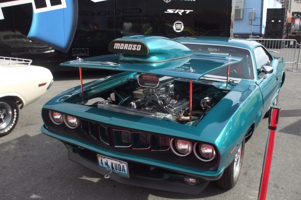 1971 plymouth barracuda drag car on display at 2012 SEMA show