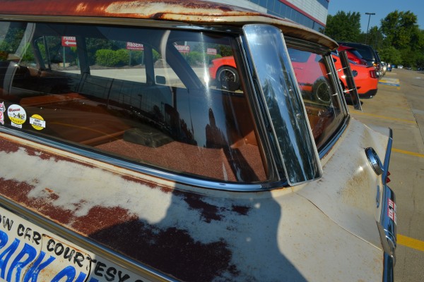 rear cargo area in a 1960 chevy parkwood wagon hot rod