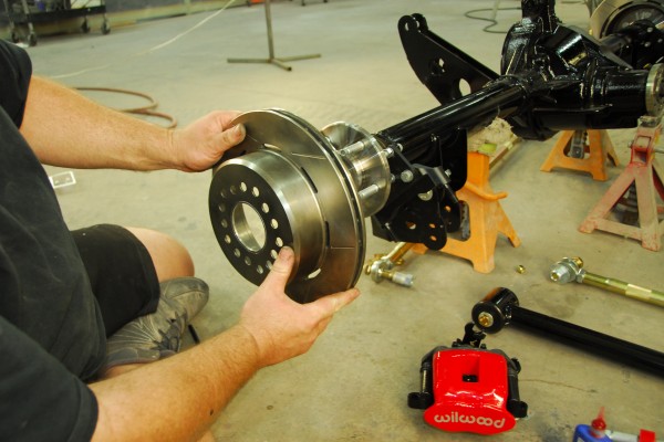 installing brake rotors onto a rear axle