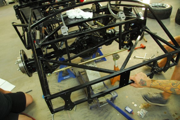 rear view of a tube frame shelby cobra kit car chassis