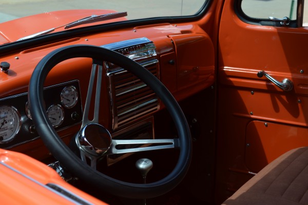 custom steering wheel in a 1948 Ford F-1 Truck