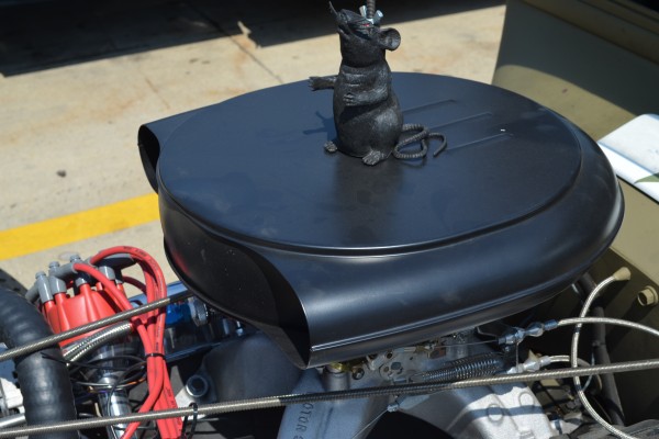fake rat on air cleaner of a 1924 Rat Rod