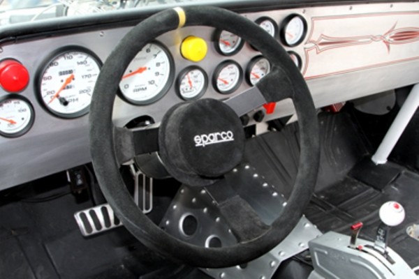 interior view of a customized chevy chevelle muscle car