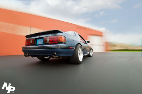 rear view of a sbc-swapped mazda RX-7