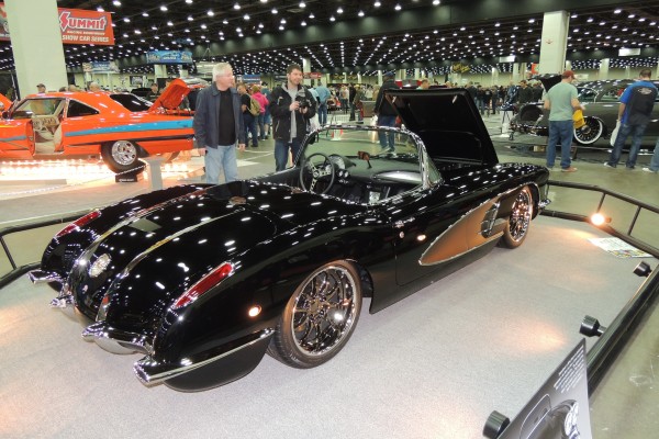 rear view of a customized c1 black corvette
